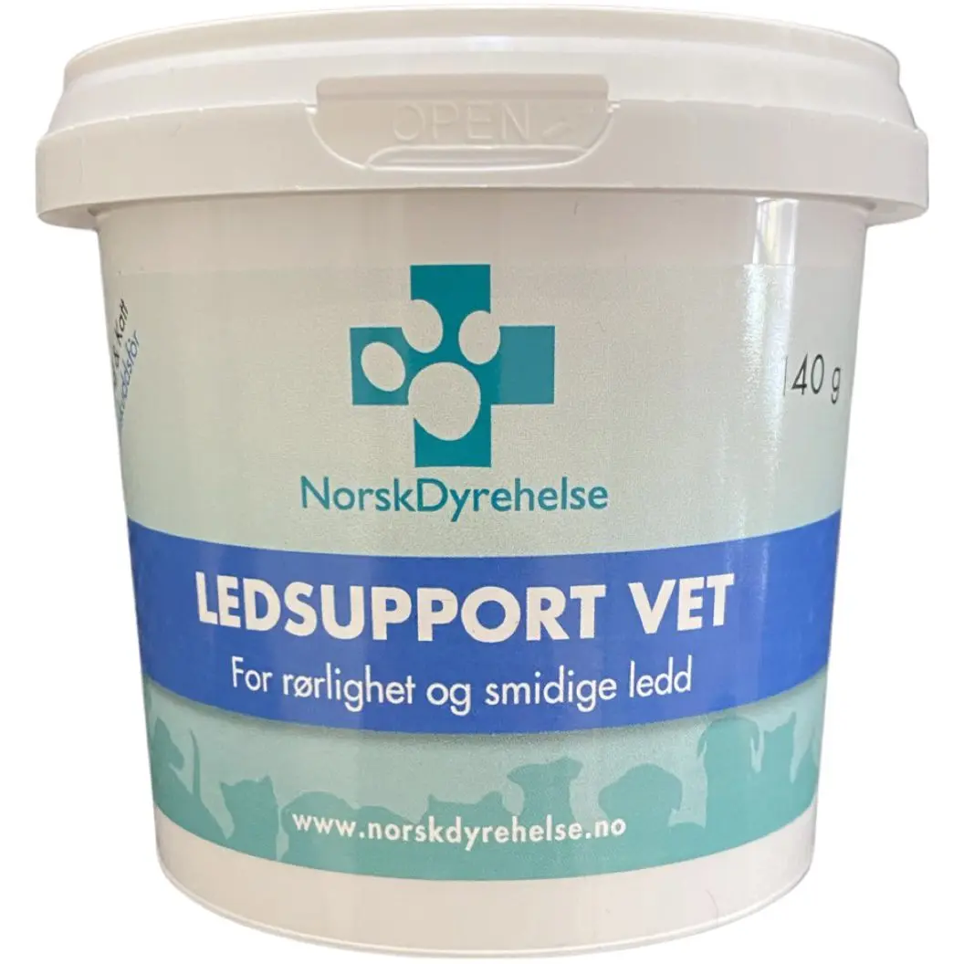 NorskDyrehelse_LEDSUPPORTVET_140g.jpg norsk dyrehelse led support vet kosttilskudd hund