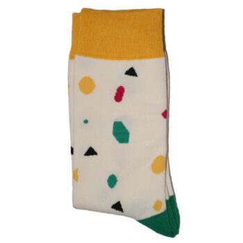 Hvit og Gul Sokk med Geometriske Figurer