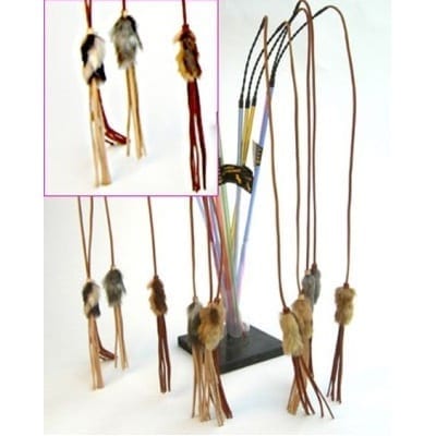 Viftepinne Lærsnor med pelsball og lærremser