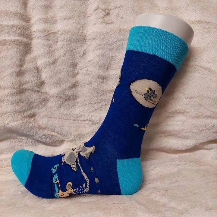 Blå sokker med elefant og mus