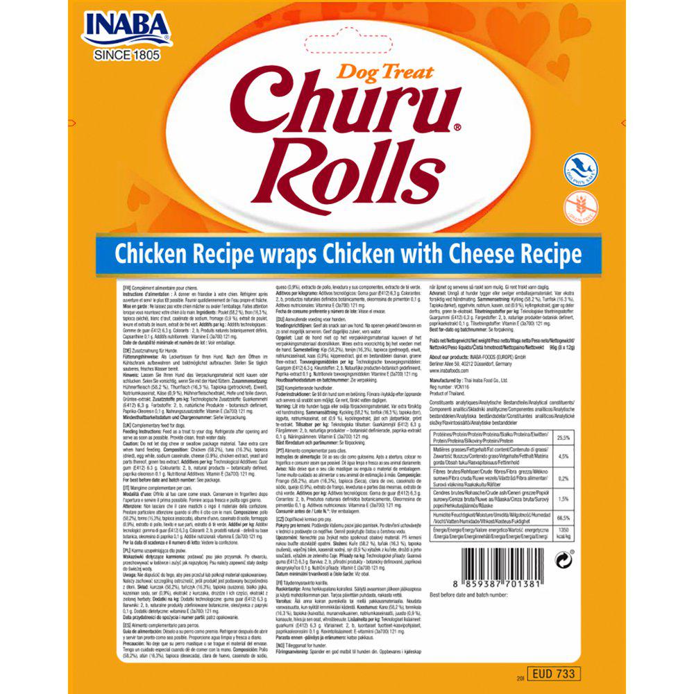 Inaba Churu snacks rull hund Kylling og ost 8stk