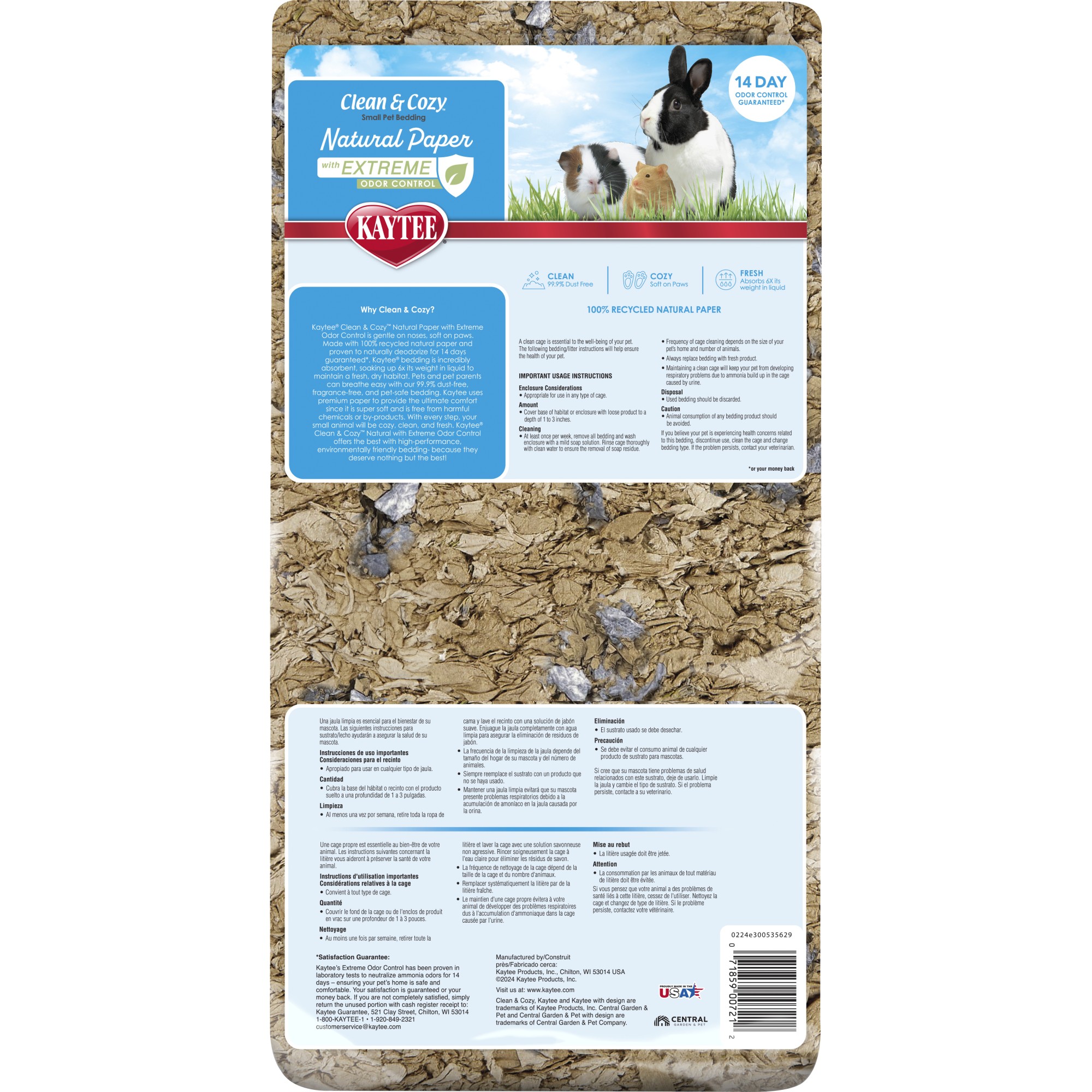 Kaytee Clean & Cozy Natural Paper Extreme Odor Control – papirstrø til smådyr