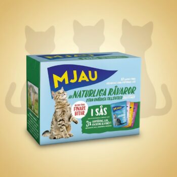 Mjau porsjonsposer multipack u2013 kju00f8tt- og fisksmaker i saus (12 u00d7 85 g)