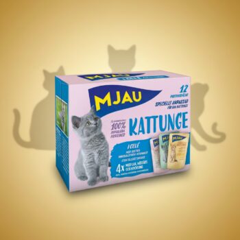 Mjau Pouch Multipack Kattunge – Laks, Storfe og Kylling (12 × 85 g)