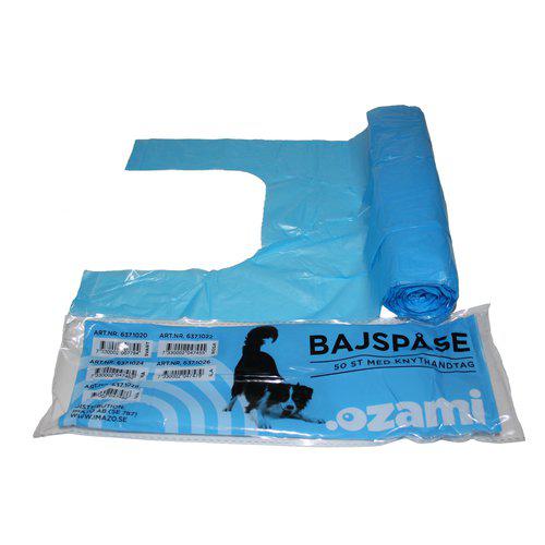 Hundepose Ozami med knytehåndtak 50stk - Blå