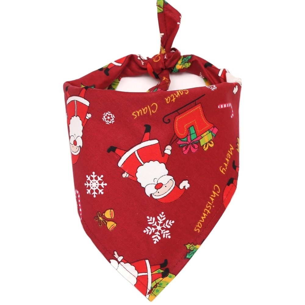 Jule Bandana-Halstørkle hund - Mørk rød med julenisse