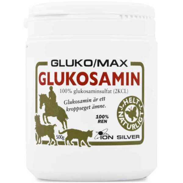 VIKTIG NÆRING FOR brusk, sener og leddbånd! Glukosamin brukes til å styrke ulike deler av kroppen, inkludert brusk, sener og leddbånd. Glucomax er et 100 % rent glukosaminsulfatprodukt uten tilsetningsstoffer og er laget for bruk på hunder og hester. Glukosamin gir nødvendig næring til kroppen slik at den kan håndtere og motvirke slitasje. 100 % ren glukosamin Viktig næring for brusk, sener og leddbånd For helsen til hunden og hesten