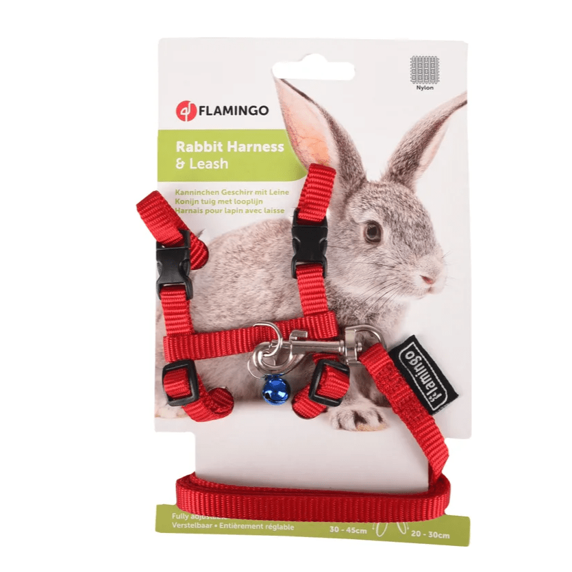 Sele med kobbel- Marsvin-kanin-katt - Rød - 20-30cm hals