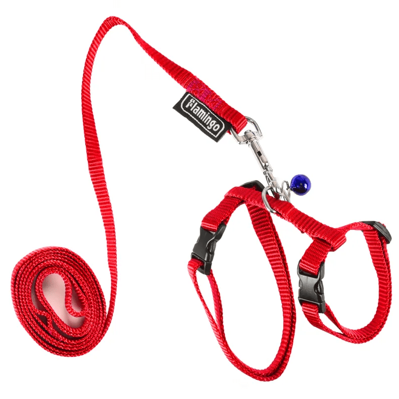 Sele med kobbel- Marsvin-kanin-katt - Rød - 15-25cm hals