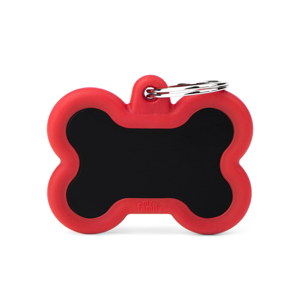 MyFamily Hushtag Collection ID Tag-Aluminium med plast kant - XLarge - Sort/Rød