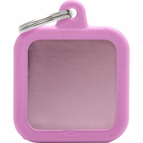 MyFamily Hushtag Firkant ID Tag-Aluminium med plast kant - Rosa