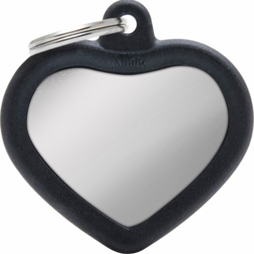MyFamily Hushtag Hjerte ID Tag-Aluminium med plast kant - Sølv