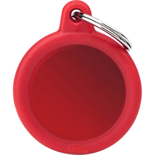 MyFamily Hushtag Sirkel ID Tag-Aluminium med plast kant - Rød