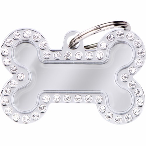 Myfamily Glam Bein Strass ID-merke - 38x24 mm - Sølv med diamanter