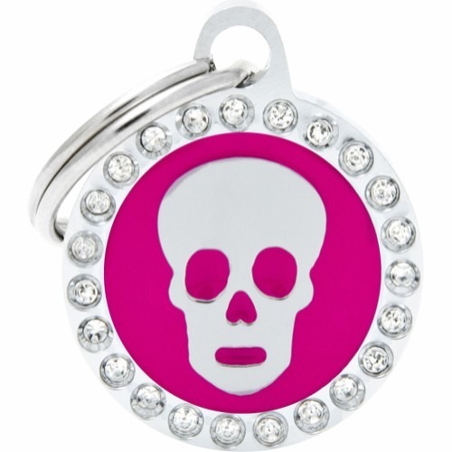 Myfamily Glam Strass ID-merke med hodeskalle - Rosa