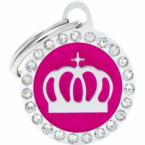 Myfamily Glam Strass ID-merke med krone - Rosa