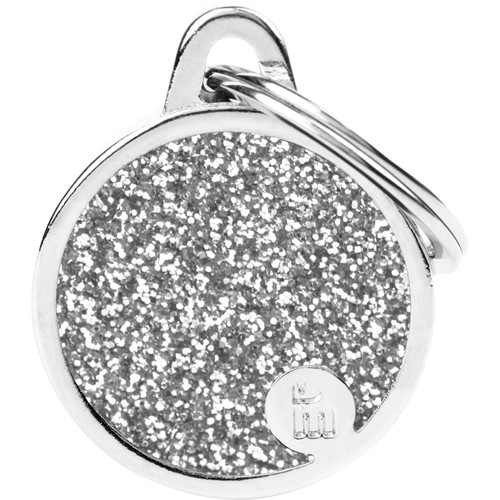 Myfamily Shine Circle Glitter ID tag - Sølv - 21x26 mm