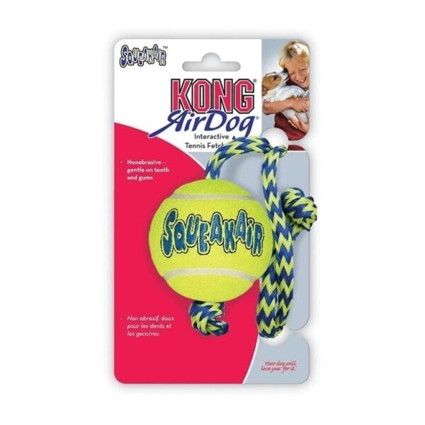 KONG AirDog Squeaker Hundeball med Tau Medium